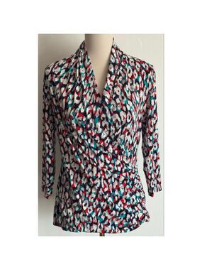 Women's CHAUS new york Blouse M White Red Leopard Print
